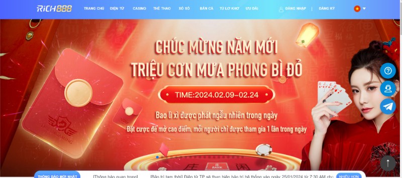 Vào trang chủ của Rich888 để đăng ký tài khoản và tham gia chơi